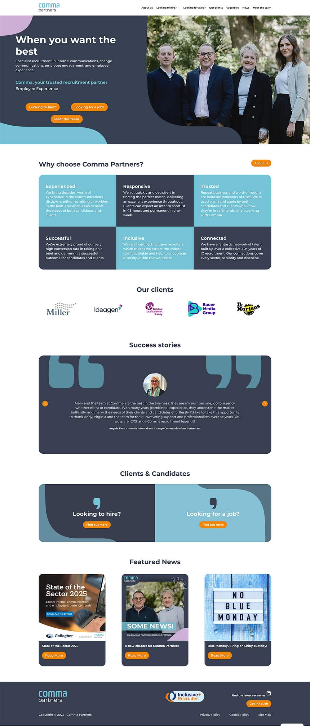 Screenshot of Comma's new website