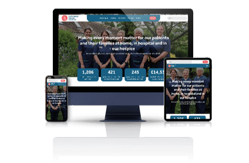 Katharine House Hospice's Wordpress Website shown on Desktop, Tablet and Mobile devices