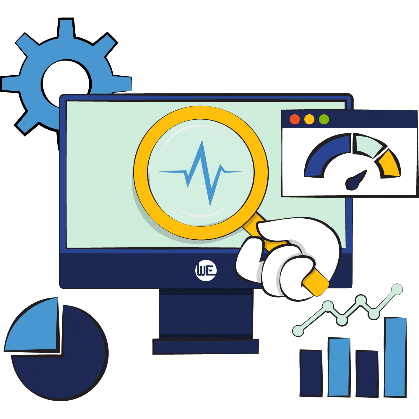 An illustration of a health check on a website, seen on a computer