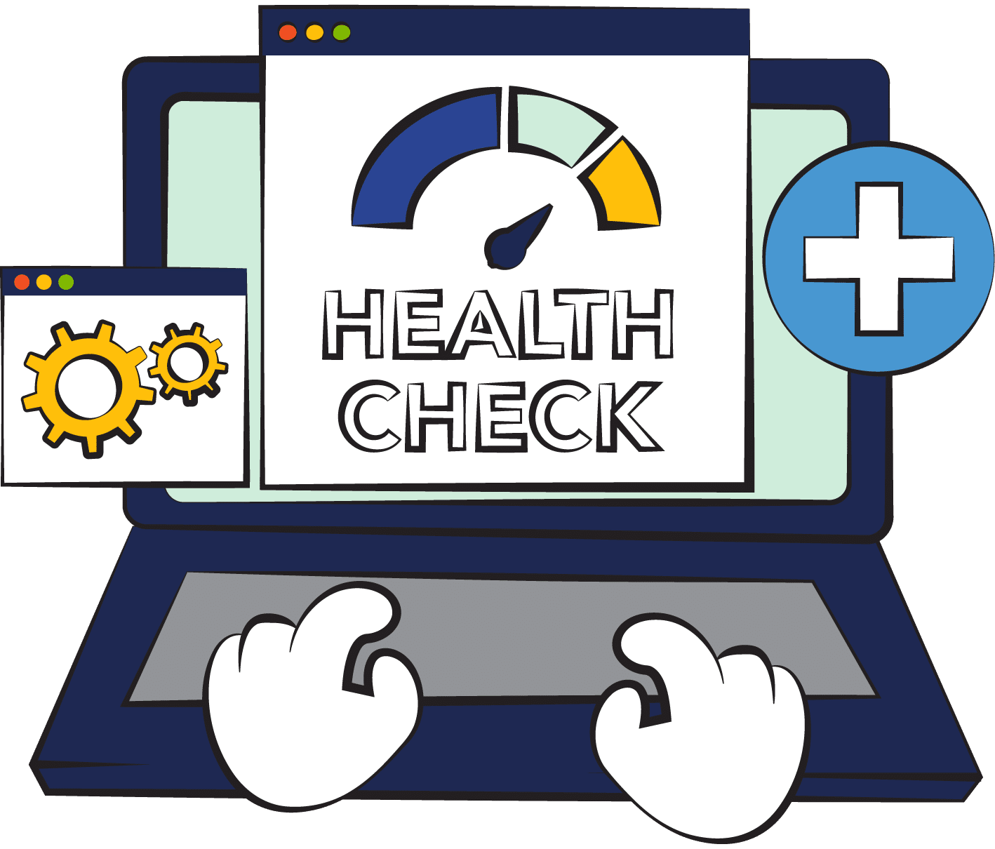 An illustration of a website health check being created on a computer